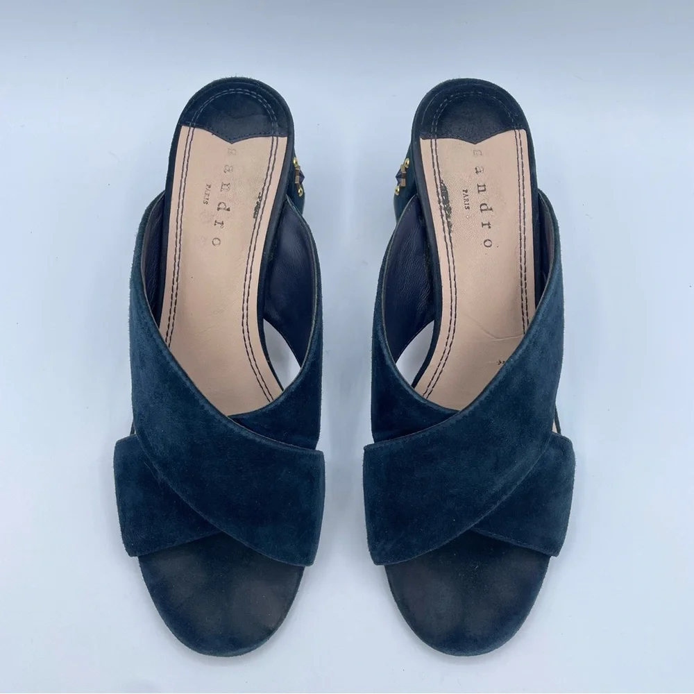 Sandro Star Studded Suede Sandals Shoes 40 Blue